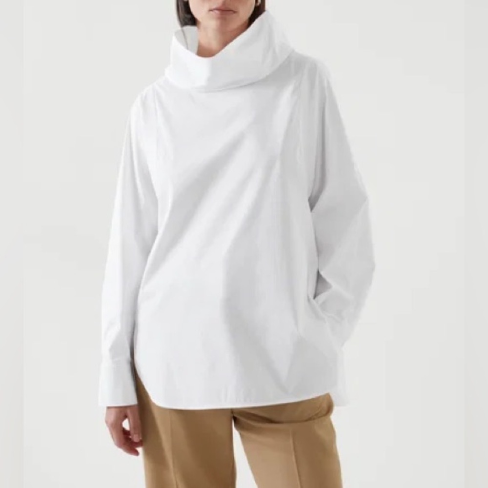 COS NWOT Organic Cotton Relaxed-Fit Funnel Roll-Neck Modern Long Sleeve Top